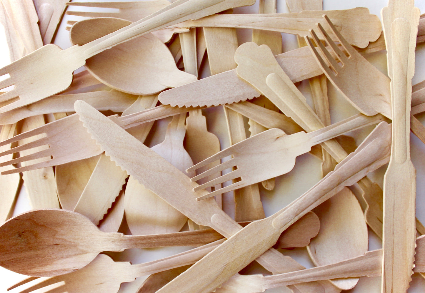 Wooden Birch Utensil Set - 225pc Total (75 Forks + 75 Spoons + 75 Knives) - Biodegradable