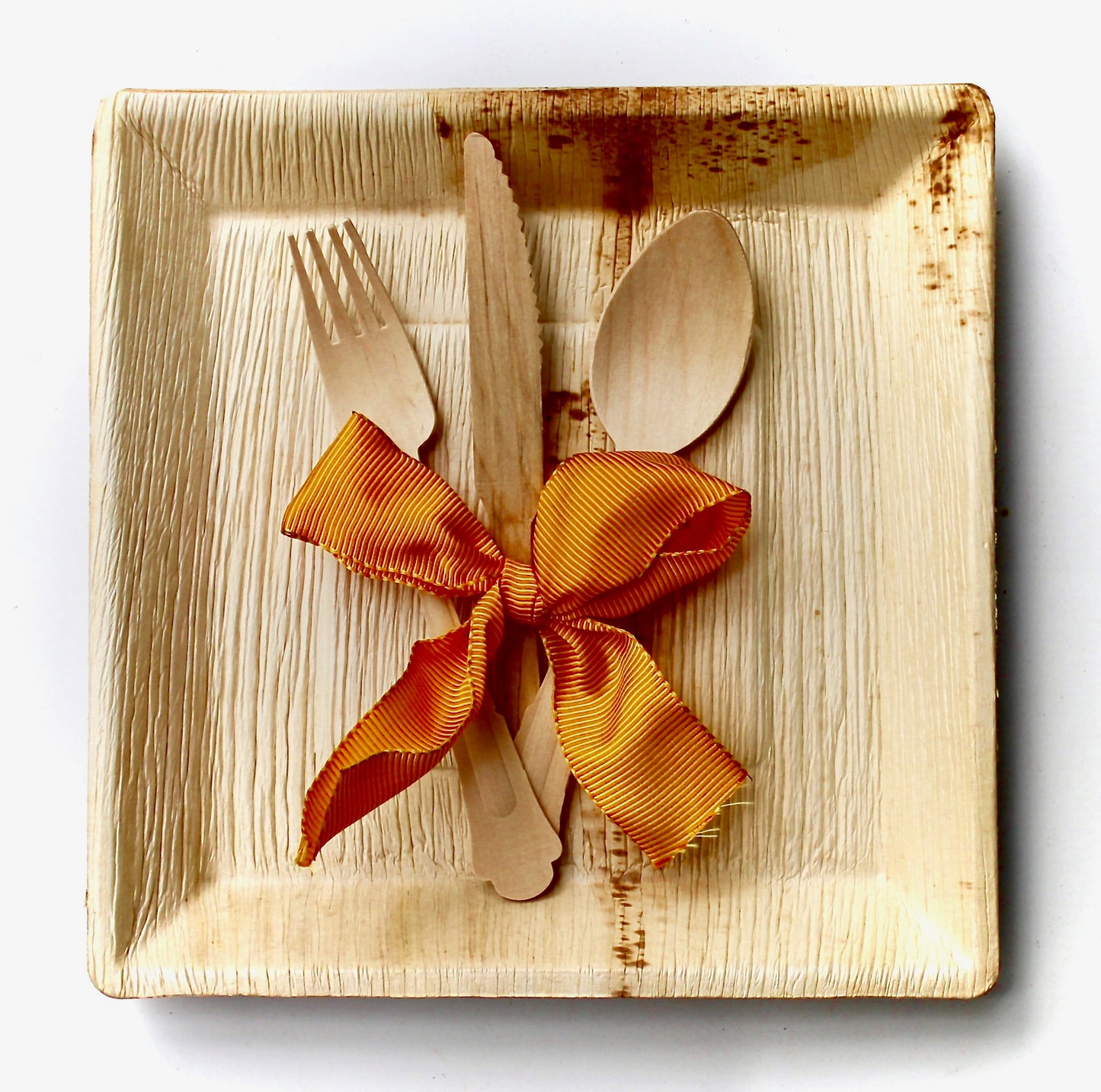 Palm Leaf Plate & Utensil Set - 10 Deep Square Plates (10") + 30 Wooden Utensils - 40pc - Biodegradable