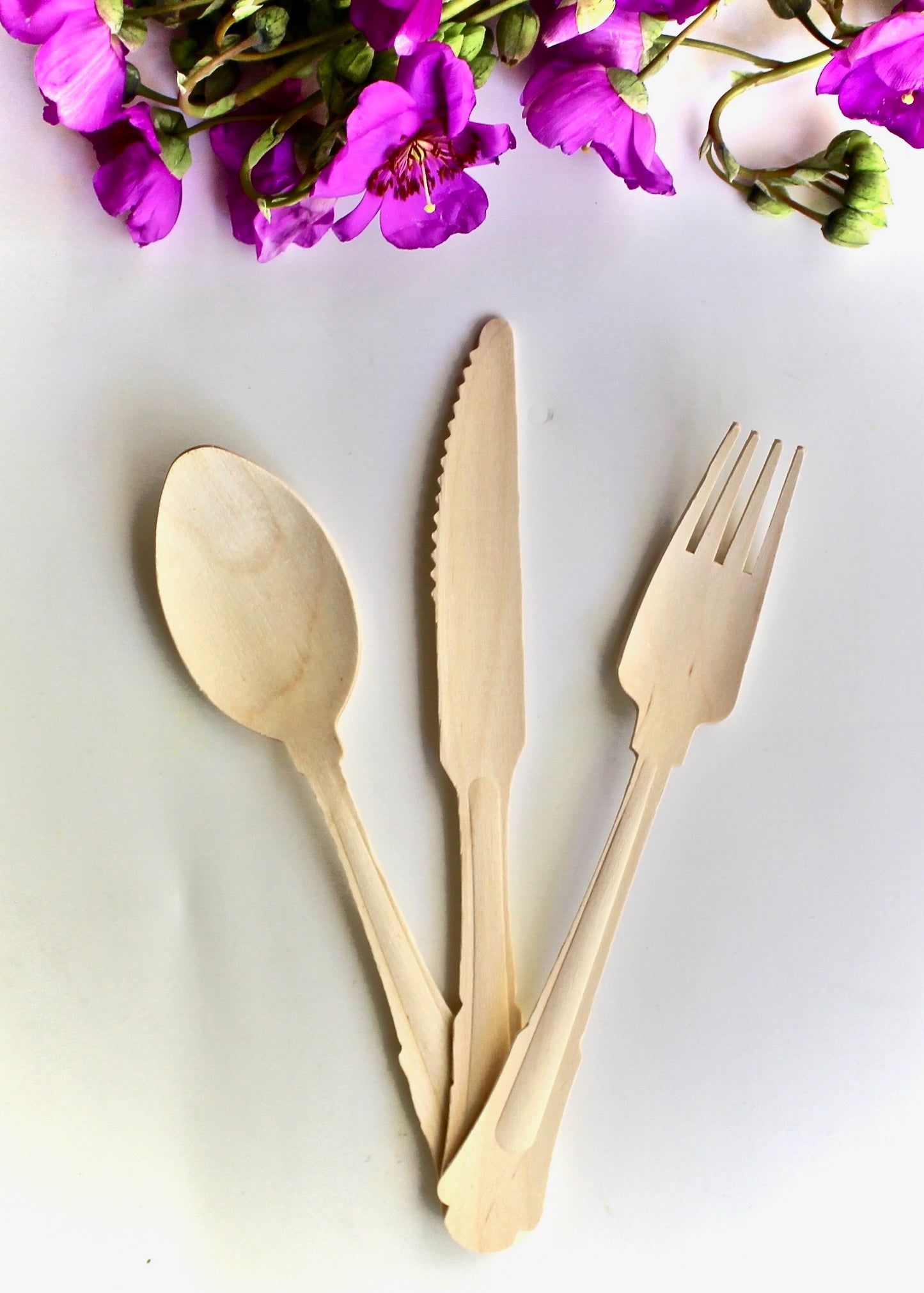 Wooden Birch Utensil Set - 75pc Total (25 Forks + 25 Knives + 25 Spoons) - Biodegradable
