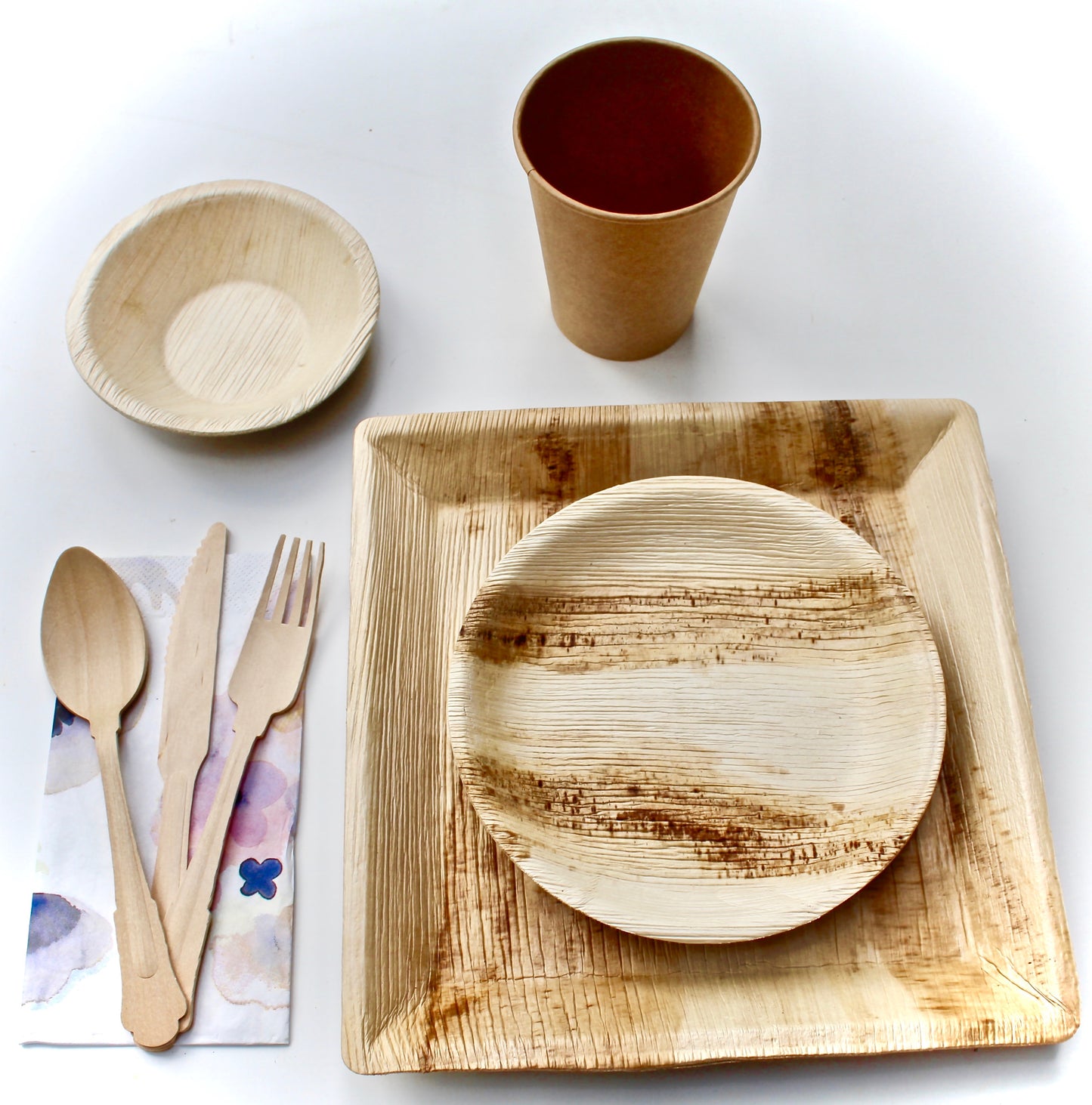 Mixed Shape Event Bundle - 50 Square Plates (10") + 50 Heart Plates (6") + 150 Utensils - 250pc - Biodegradable