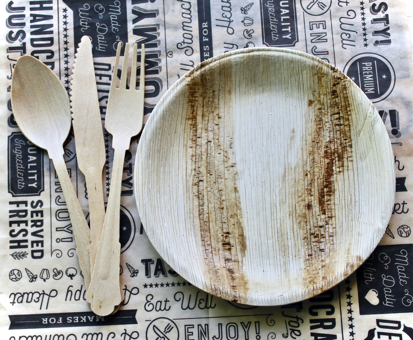 Large Event Bundle - 100 Palm Leaf Plates (10") + 300 Wooden Utensils - Perfect for Desserts & Appetizers - 400pc