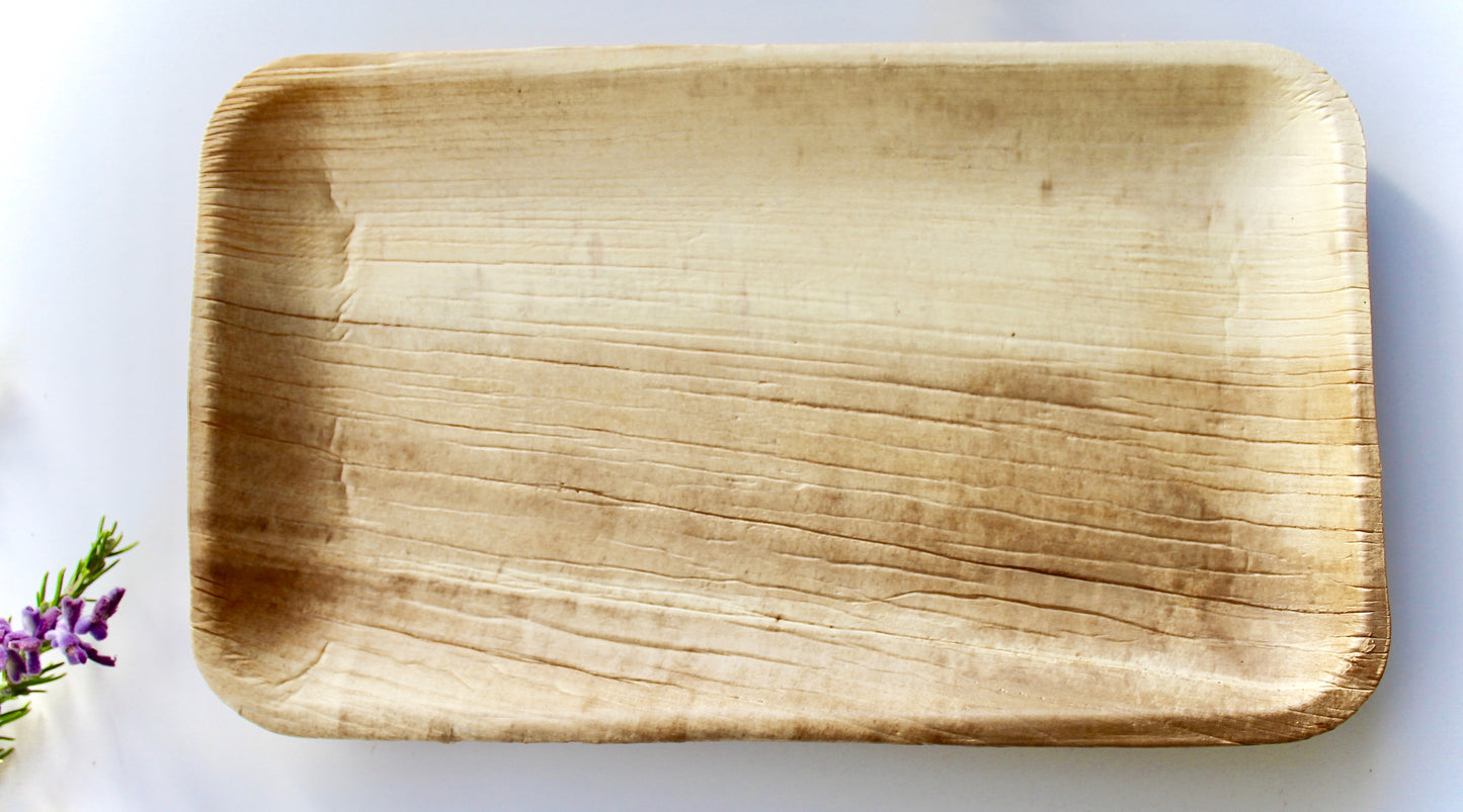 Palm Leaf Rectangular Plates - 25pc (6" x 10") - Biodegradable