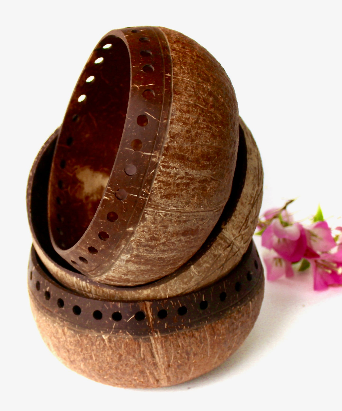 Natural Coconut Bowls - 3 Pieces - Engraved Organic - Vegan & Sustainable Gift Set