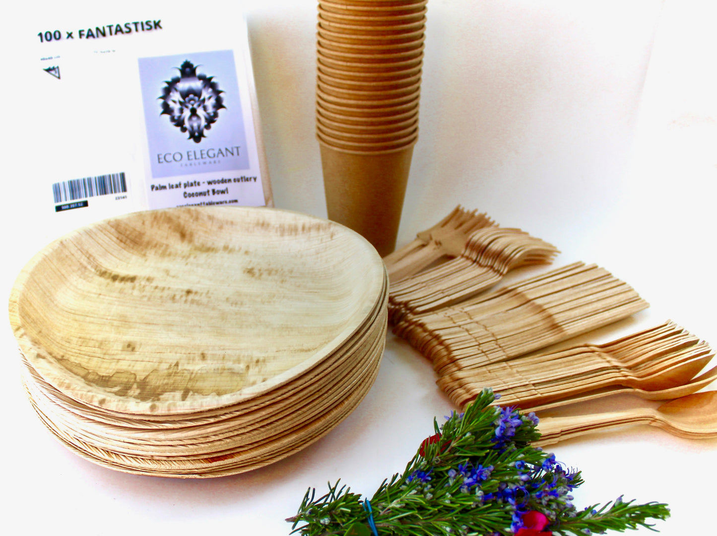Bamboo Type Palm Leaf 50 Pic 10" Square - 150 Pic Cutlery5o Cup - disposable -  Biodegradable