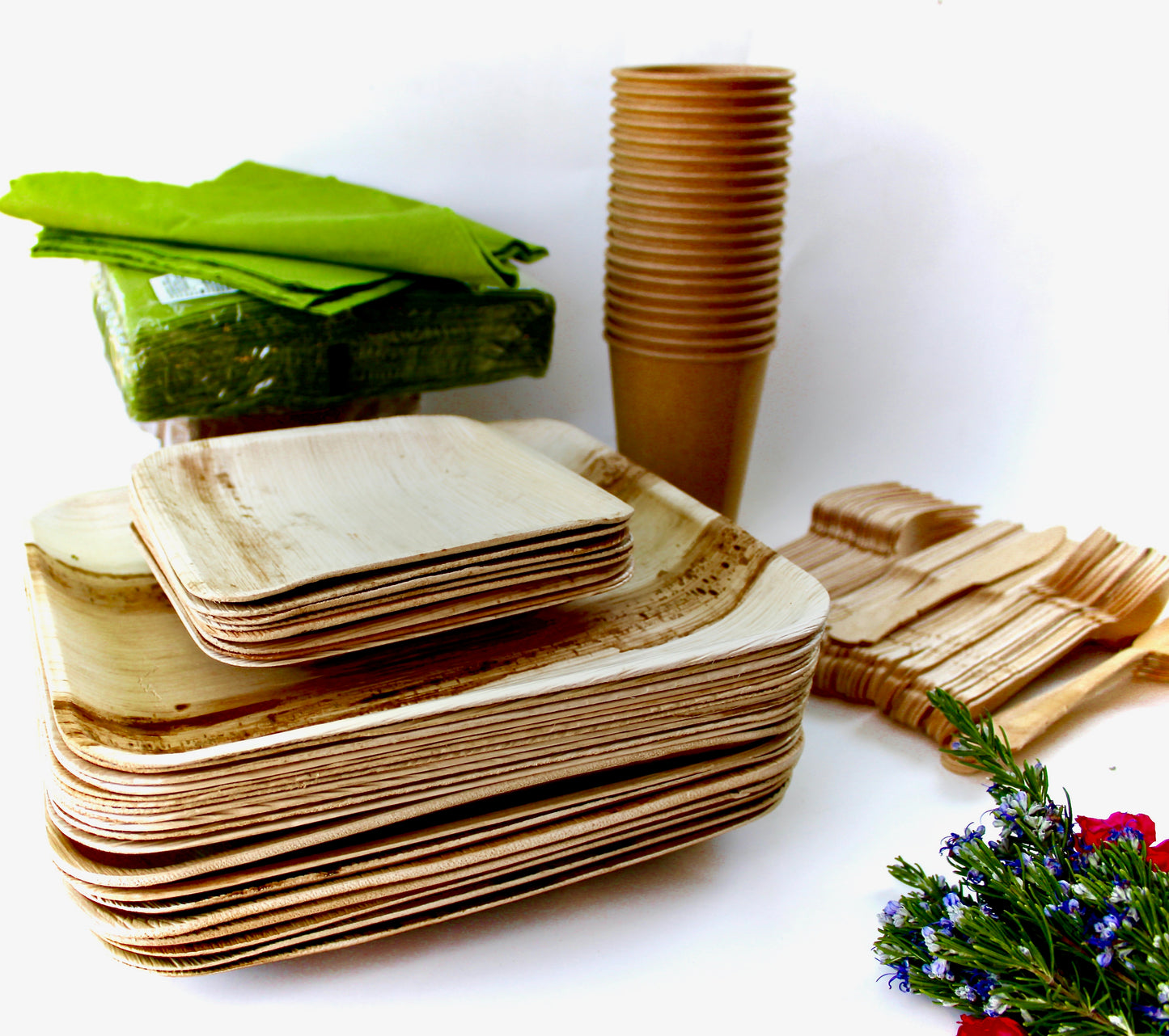 Copy of f Bamboo Type Palm Leaf 25 Pic 10"Square  - 25 pice  6"- Square - 25  pic  cup  - 75 pic Cutlery - 50 Pic Napkin