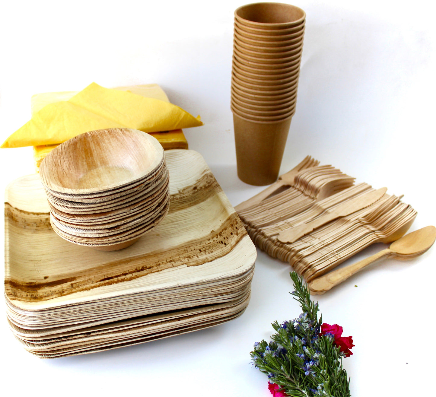 Copy of Copy of Bamboo Type Palm Leaf 25 Pic 10" Round  - 25 pice  Square deep 6"- 25  pic  cup  - 75 pic Cutlery - 50 Pic Napkin