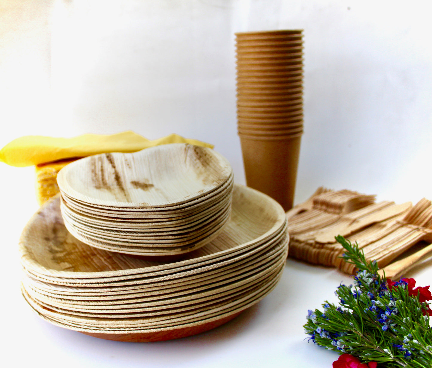 Copy of Copy of Bamboo Type Palm Leaf 25 Pic 10" Round  - 25 pice  Square deep 6"- 25  pic  cup  - 75 pic Cutlery - 50 Pic Napkin