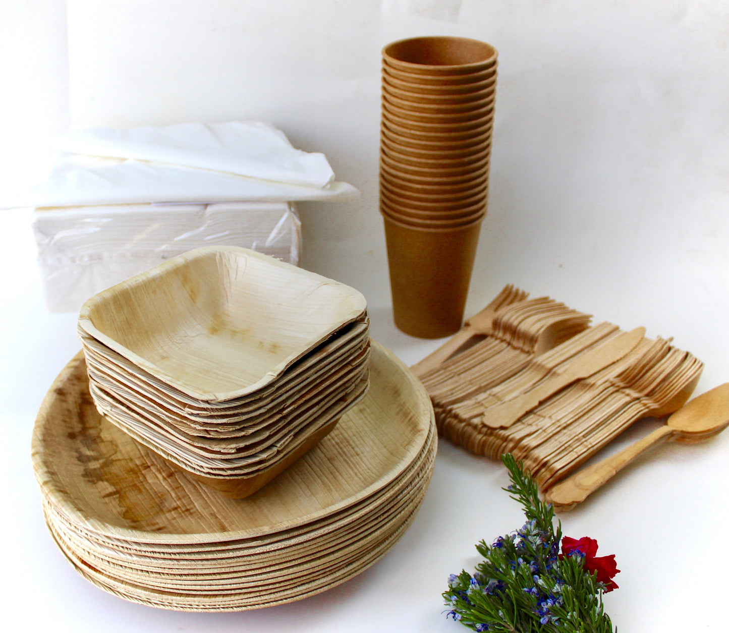 Copy of Copy of Bamboo Type Palm Leaf 25 Pic 10" Round  - 25 pice  Square deep 6"- 25  pic  cup  - 75 pic Cutlery - 50 Pic Napkin