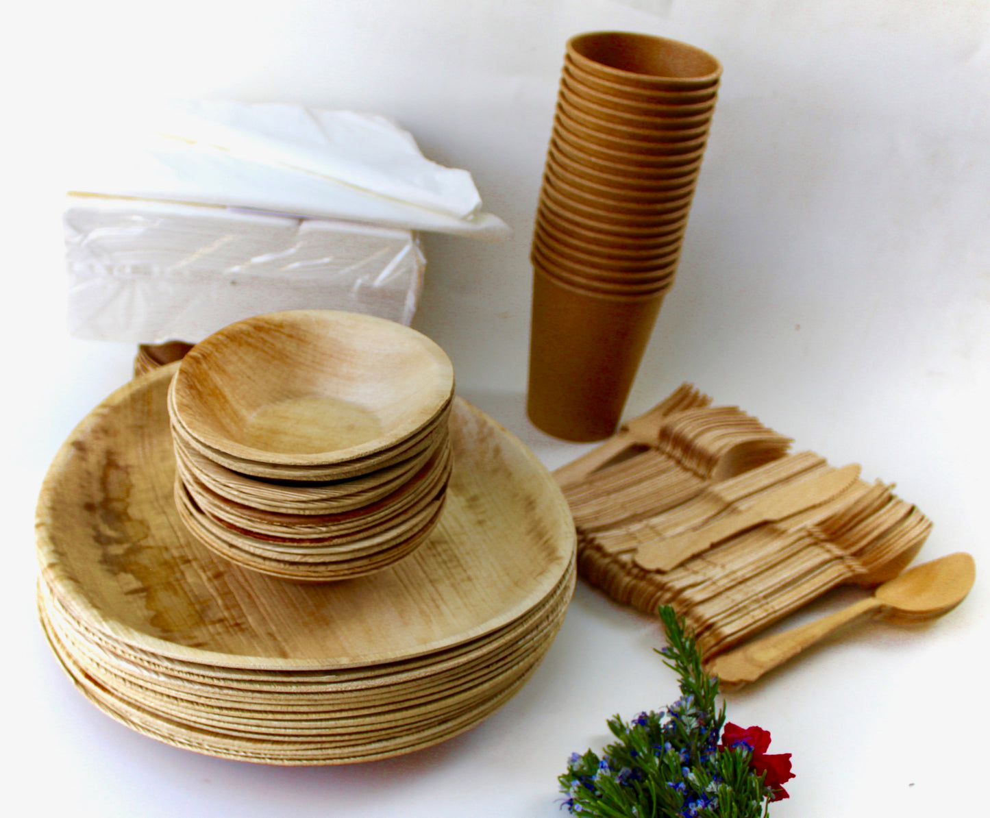 Bamboo Type Palm Leaf 50 Pic 10" Round - 150 Pic Cutlery5o Cup - disposable -  Biodegradable