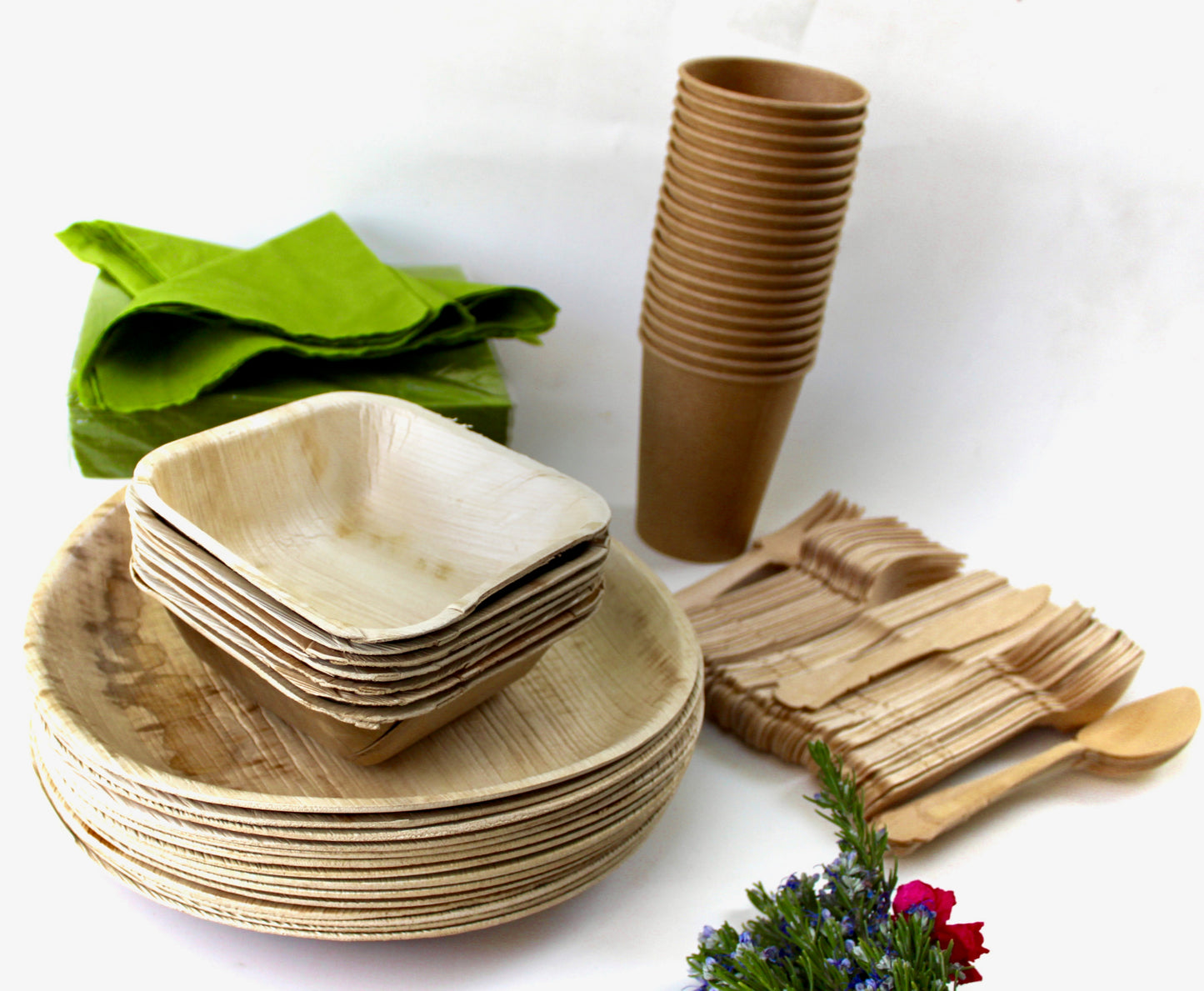 Bamboo Type Palm Leaf 50 Pic 10" Round - 150 Pic Cutlery5o Cup - disposable -  Biodegradable
