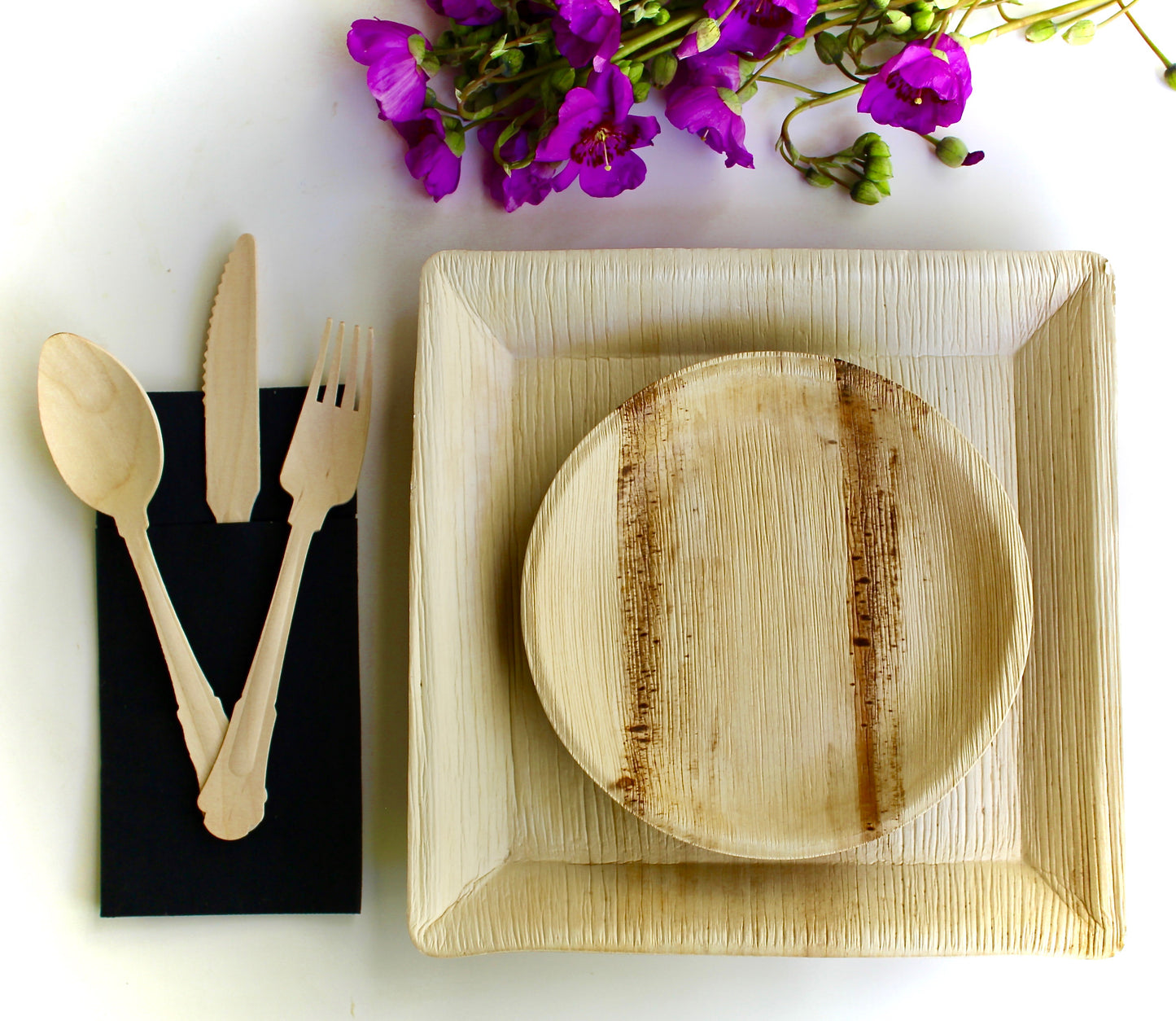 palm leaf plates 10 pice 10 " Square and 10 Pic 6" square Bowl and 30 pic cutlery and 10 pic napkin   disposable and biodegrable - compostable