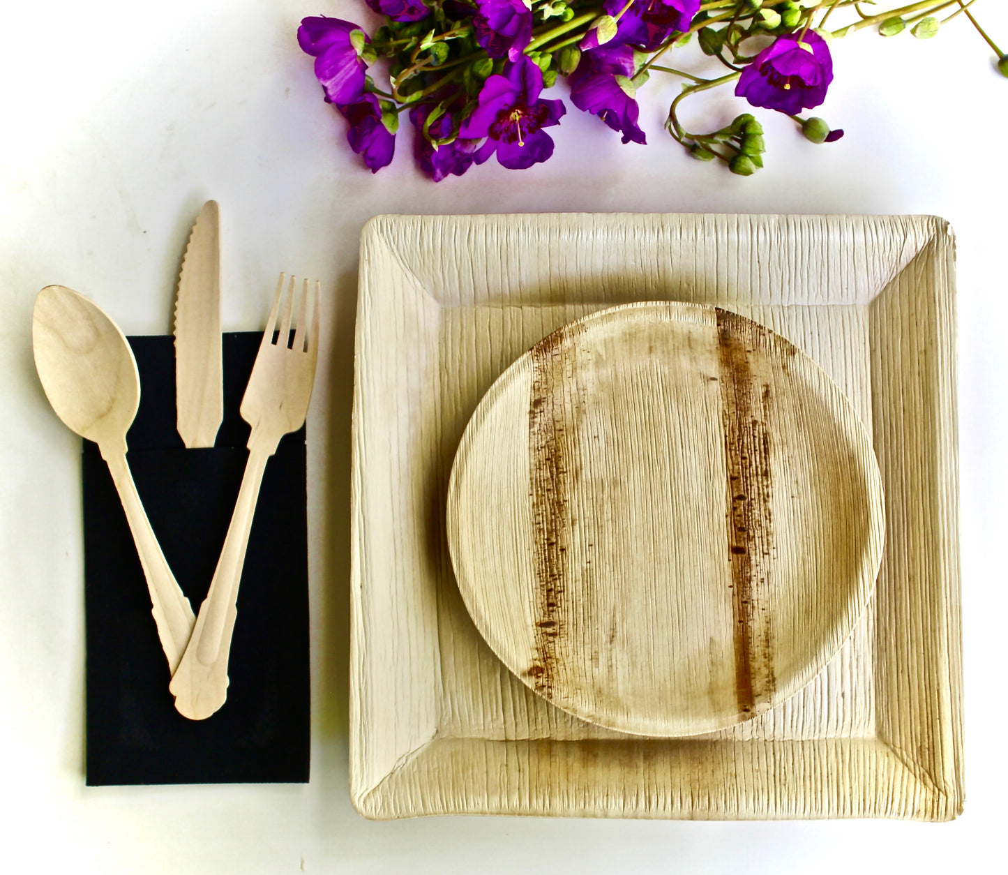 Baby Shower  Bamboo Type palm leaf plates 25 pic 10" Square  - 25  Pic Gift Bag - 75 Pic Cutlery - Biodegradable