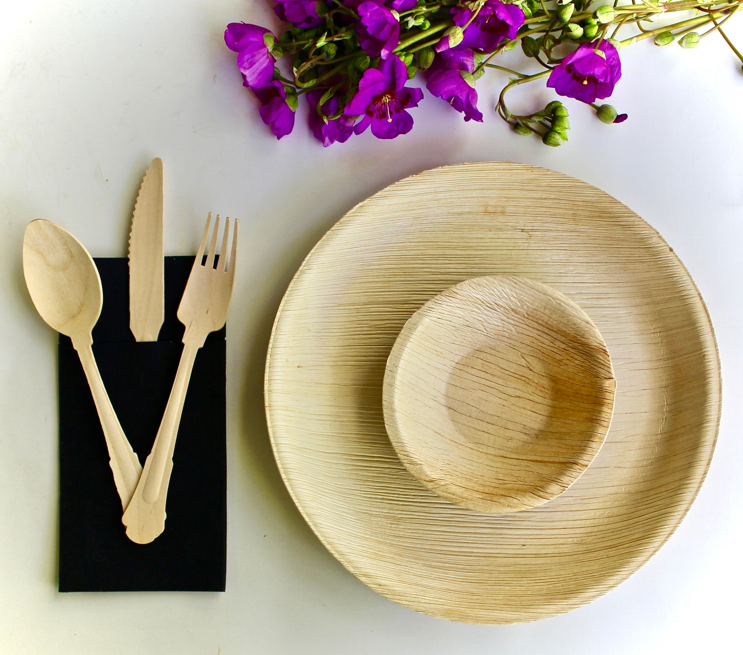 Bamboo Type Palm Leaf plates 10 Pice 10" Round - 10 pic Cup Paper  30 Pic cutlery  and 20 pice Napkin
