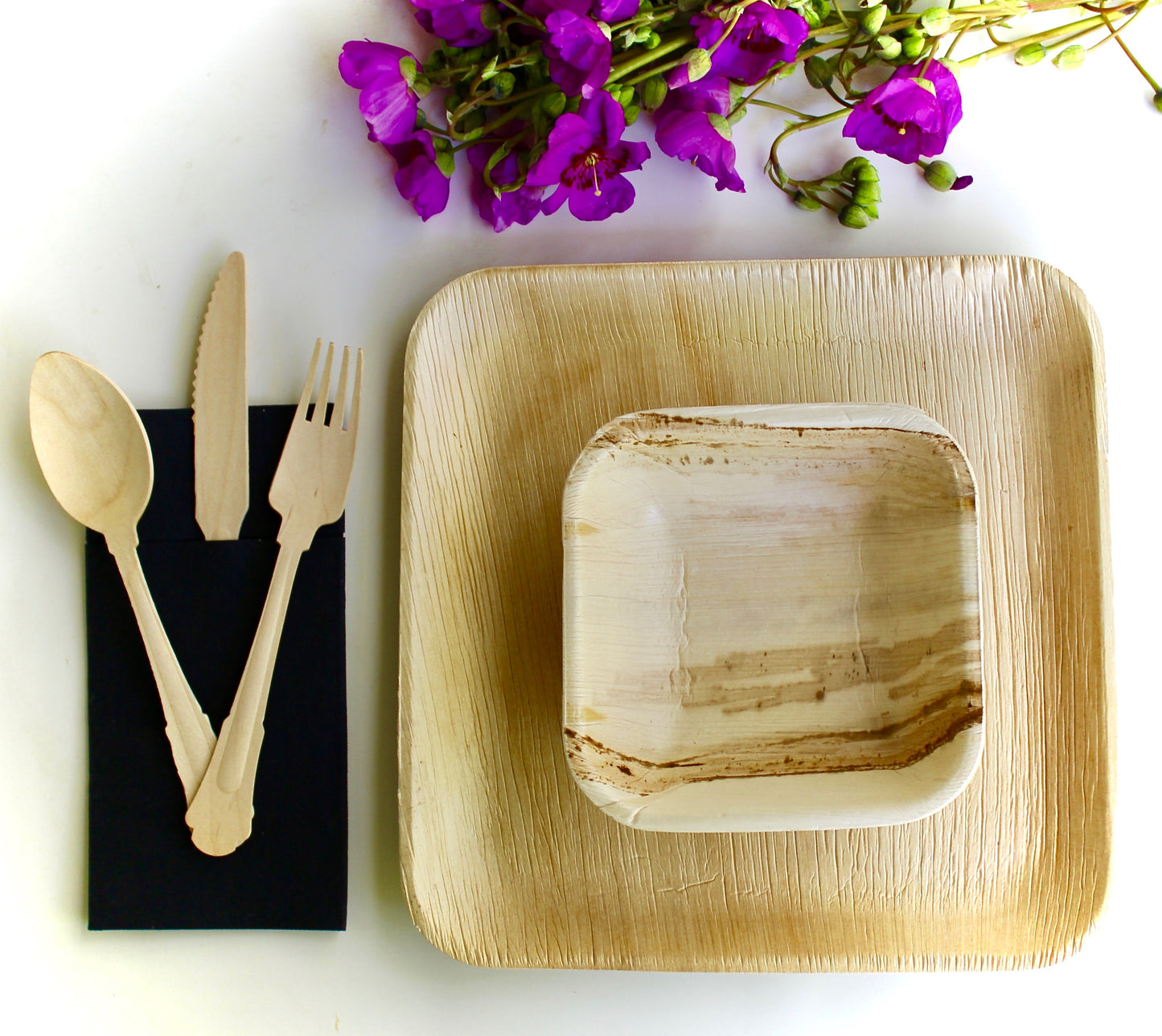 Palm leaf plate 25 pices 9.5" Square plates ane 75 pices cutlery compostable and Biodegradable heavy Duty - event - party