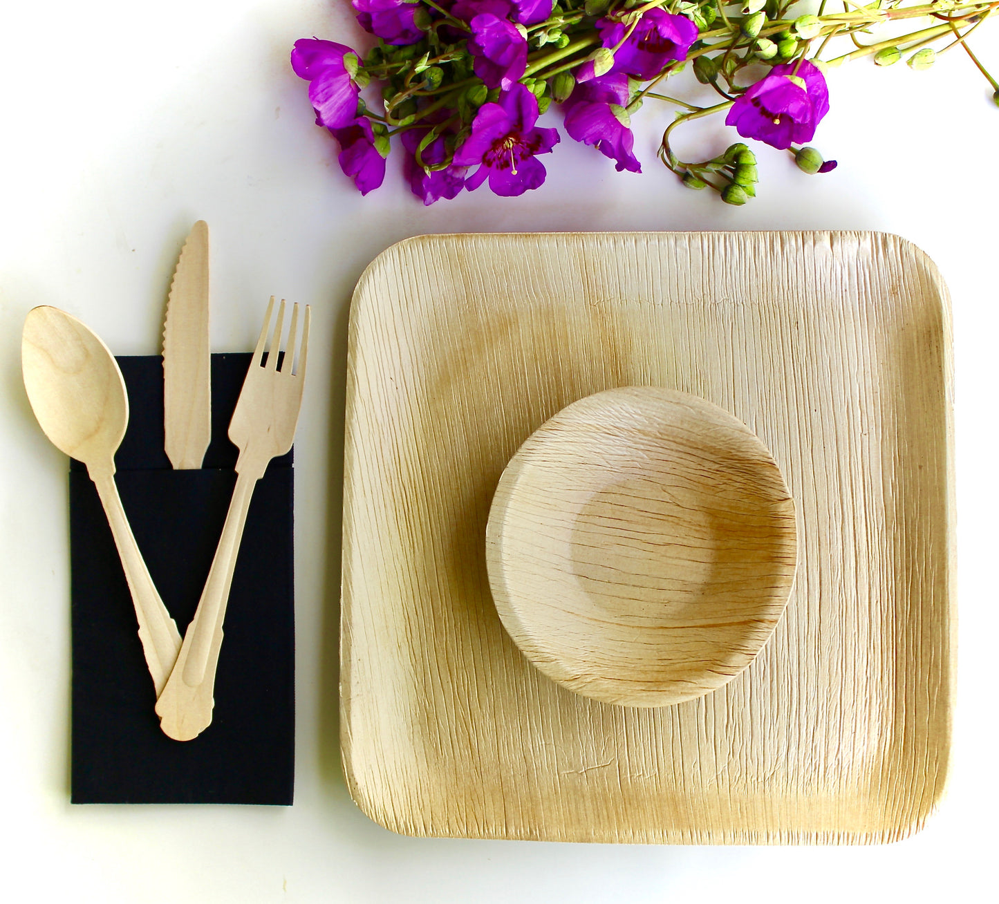 Disposable  wooden cutlery Set from birch wood  75 pic - Fork - Spoon - Knife compostable and Biodegradable