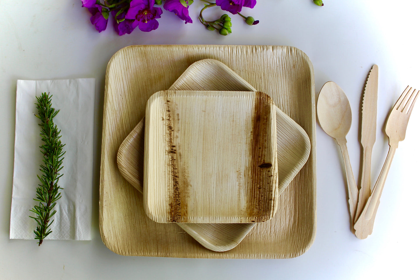 Eco Friendly Bamboo Type Palm Leaf Plate 25 Square 10"25 Heart 6"- 25 Piece Square 6"- 30 Napkin - 75 Piece Utensils - 25 Cup 25 Piece Napkin - For Events & Parties - Disposable - Compostable - Biodegradable