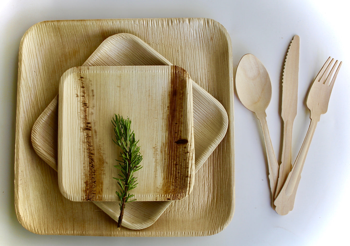 Bamboo Type Palm Leaf 10 Pic 9.5" Square - 10 pice 7" Square " - 10 pic 6" Square  - 30 pic Cutlery - 50 Pic Napkin