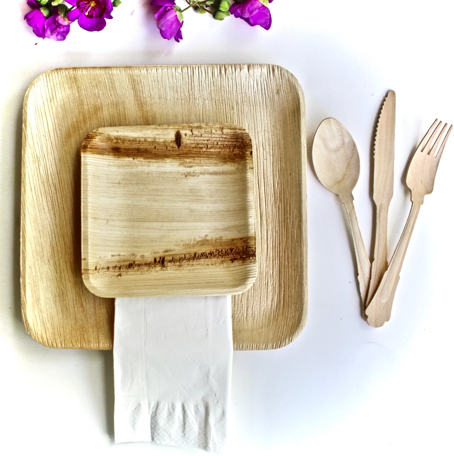 Copy of Copy of Bamboo Type Palm Leaf plates 25 Pice 10" Square - 25  pic Cup Paper  75 Pic cutlery  and 30  pice Napkin