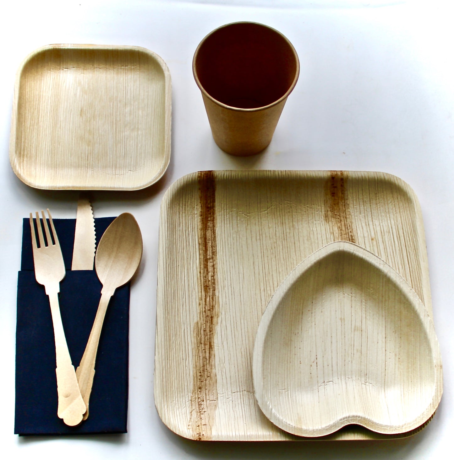 Disposable plates 25 pices 10" Square and 25 bowl 5" Bowl  and 75 set cutlery wooden Brich compostable and Biodegradable heave duty