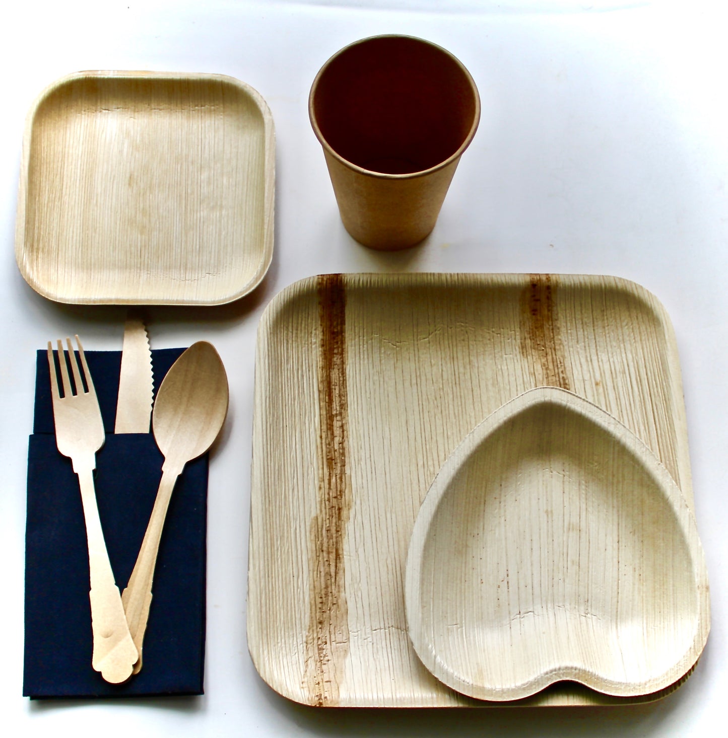 Eco Friendly Disposable Plates 25 Piece 10" Square and 25 Bowl 5" Bowl and 75 Set Cutlery Wooden Birch Heavy Duty - For Events & Parties - Disposable - Compostable - Biodegradable