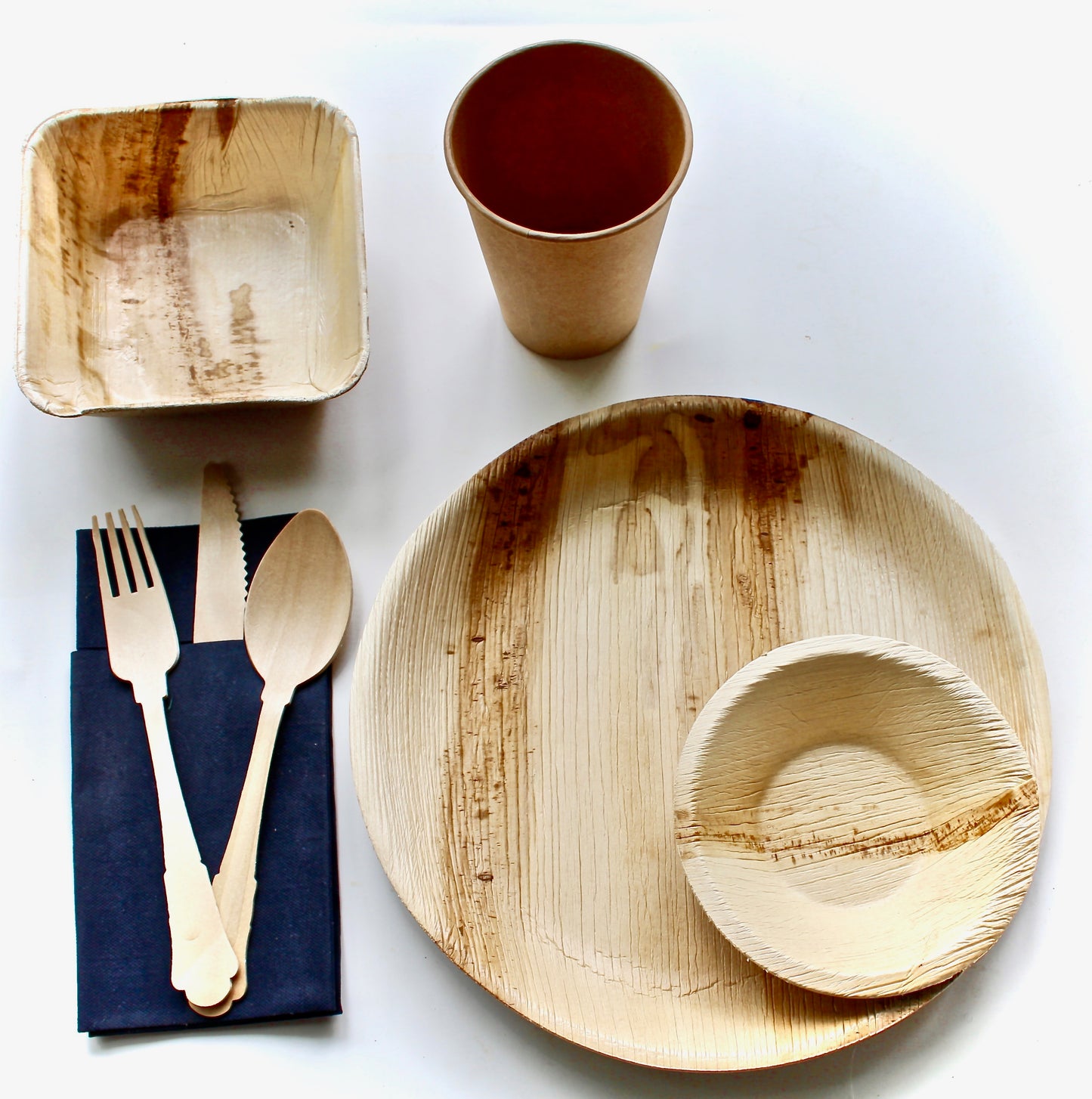 Disposable plates 25 pices 10" Round and 25 bowl 6"heart and 75 set cutlery wooden Brich compostable and Biodegradable heave duty