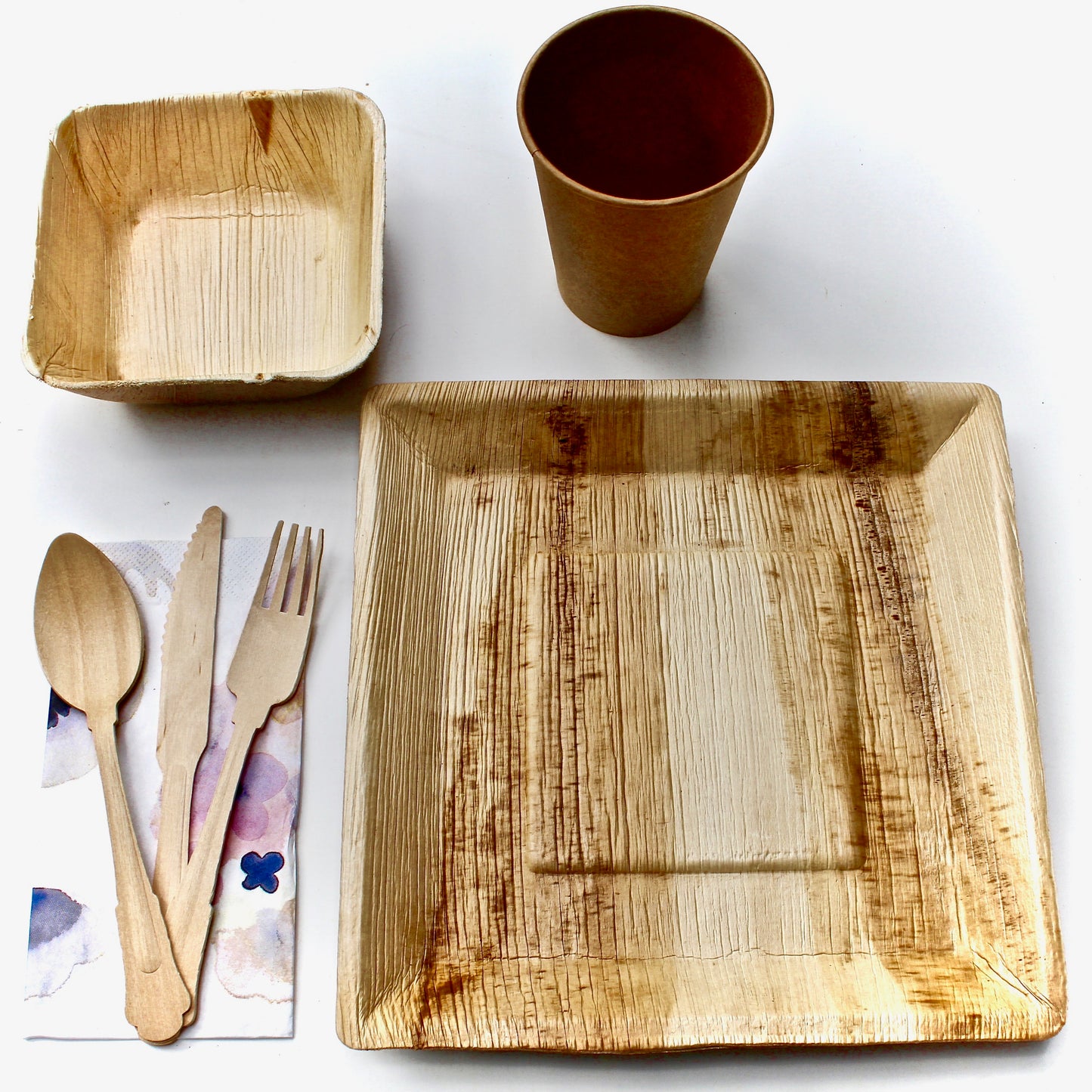 Bamboo Type Palm leaf plate 50 pices Square 10"  - 50 pic 6"heart  and 150 pic cutlery  eco frindly - biodegrable - disposable - compostable