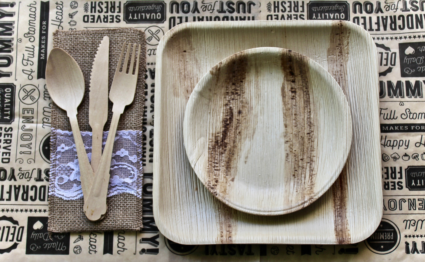 50 Pic Sea Grape Dessert Plate 7" - 150  Pic Utensils Wood Birch Disposable - Biodegradable