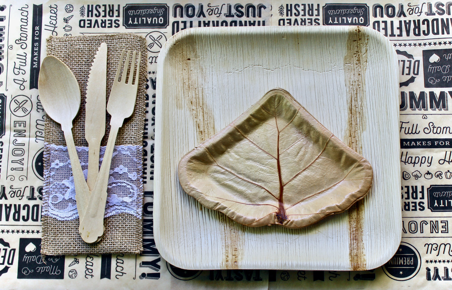 50 Pic Sea Grape Dessert Plate 7" - 150  Pic Utensils Wood Birch Disposable - Biodegradable