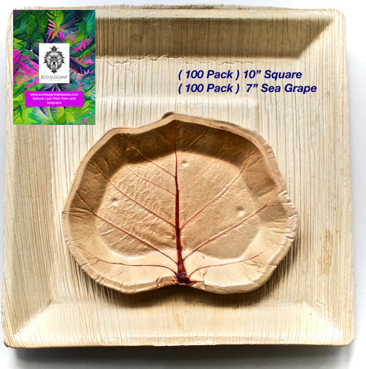 Eco Friendly Palm Leaf Plate - Sea Grape Natural Leaves - Stylish - Unique - For Events & Parties - Disposable - Compostable - Biodegradable