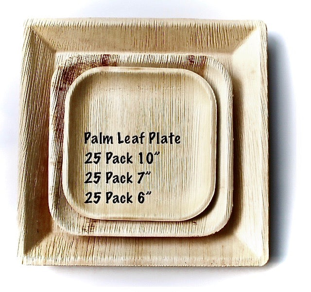 Eco Friendly Baby Shower Bamboo Type Palm Leaf Plates 25 Piece 10" Square - 25 Square 7" 25 Square 6" - For Events & Parties - Disposable - Compostable - Biodegradable