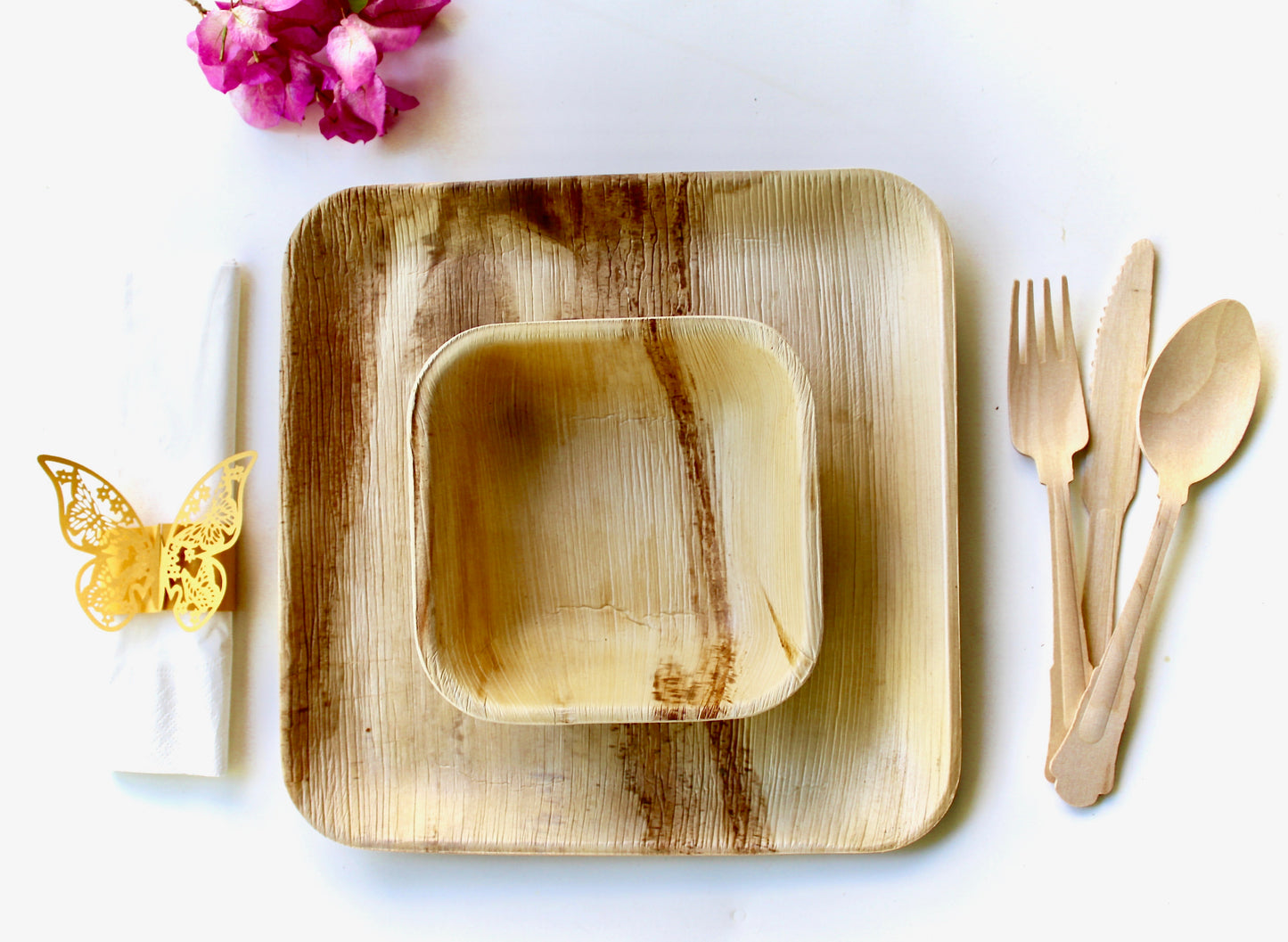 Palm leaf plate 25 pices deep Square 10"  - 25pic 6" square deep and 75 pic cutlery eco frindly - biodegrable - disposable - compostable