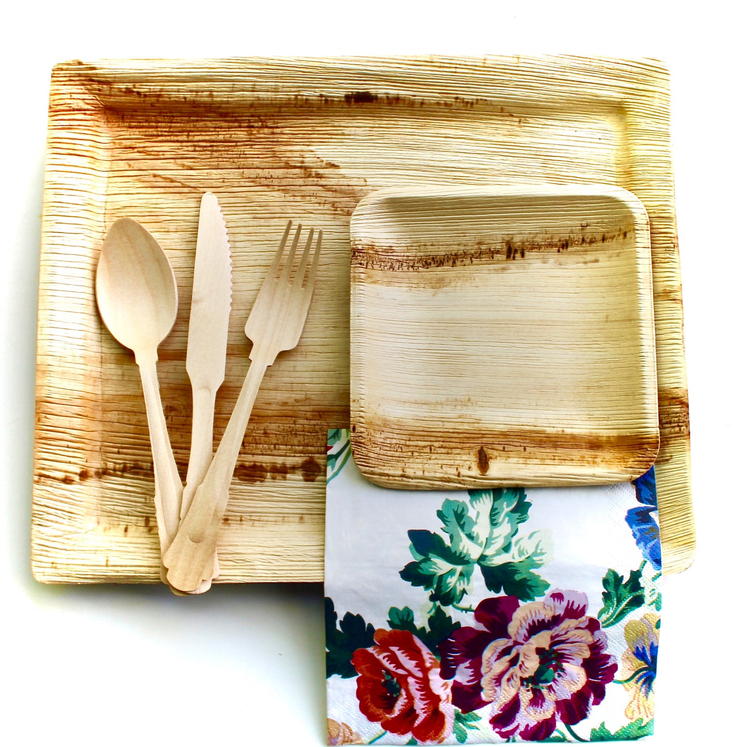 palm leaf plates 10 pice 6x9" try angle  deep   - 10 pic 5" Bowl - 10 pic Heart 6" -10 pic Coup - 20 pic Napkin     30  pic cutler - 50 pic napkin