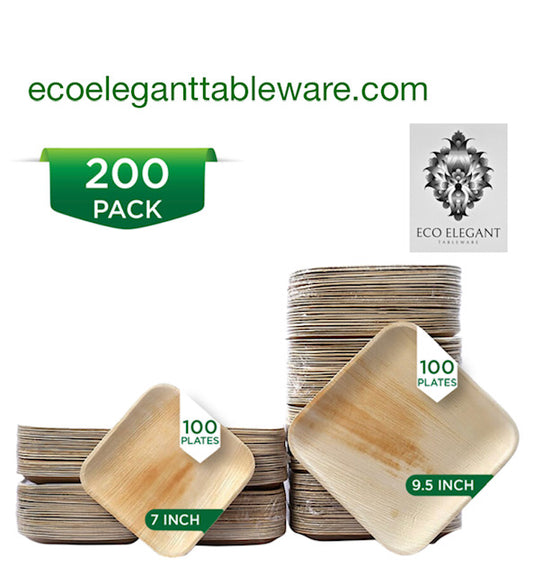 Eco Frindly palm Leaf plates 100 Pic 9.5" and 100 Pic 7" Square   Biodegrable - disposable - composable